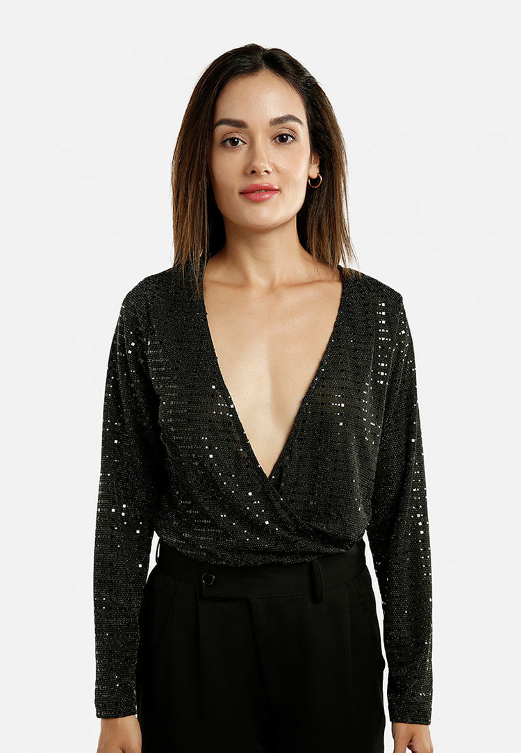 Wrap Around Bodysuit In Black - Glamourous Grace