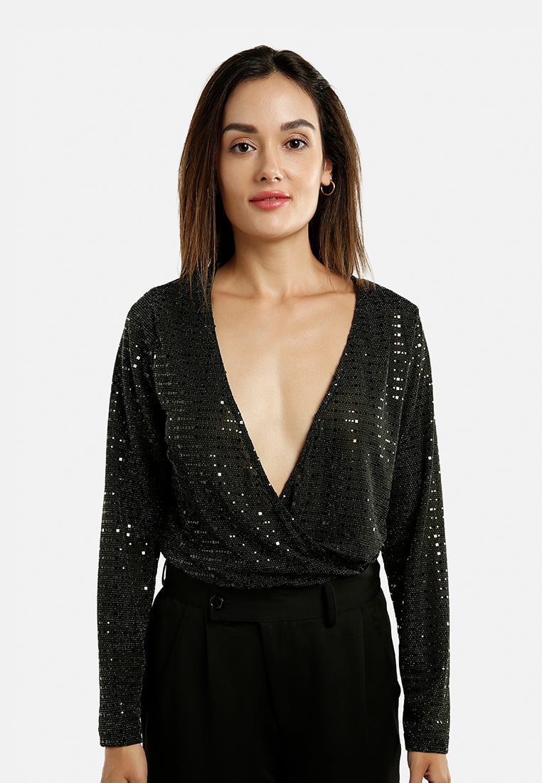 Wrap Around Bodysuit In Black - Glamourous Grace