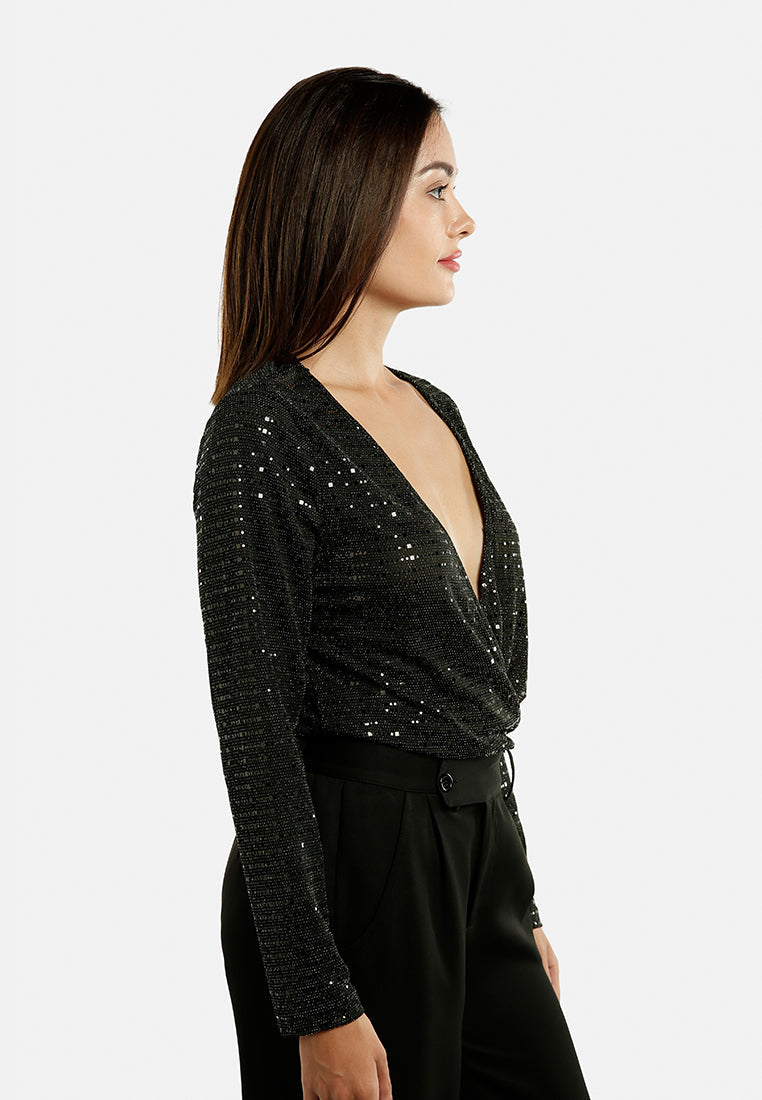 Wrap Around Bodysuit In Black - Glamourous Grace