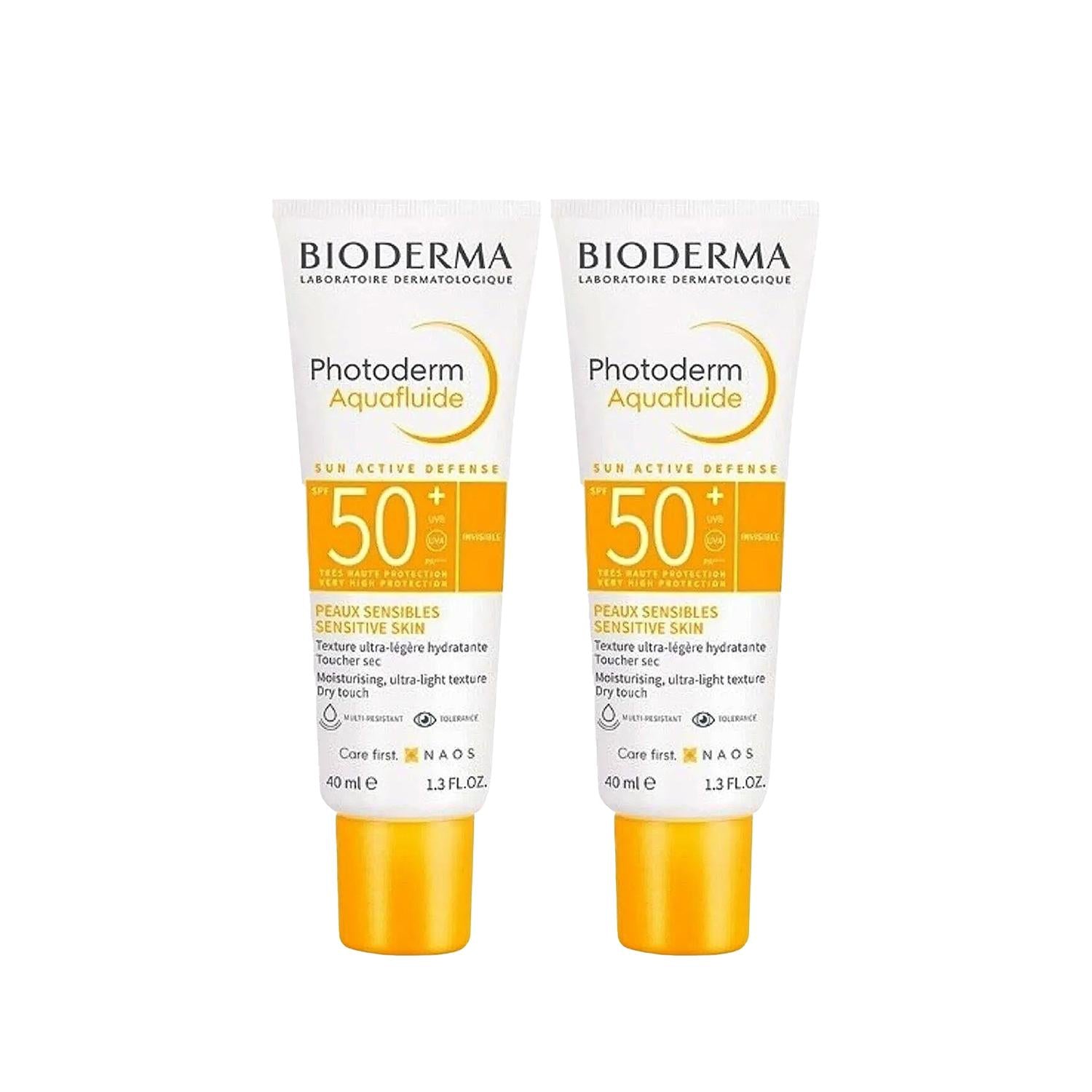 Bioderma Photoderm SPF 50+ Sunscreen: High Protection Aquafluide for Sensitive Skin (2 x 40ml) - Glamourous Grace