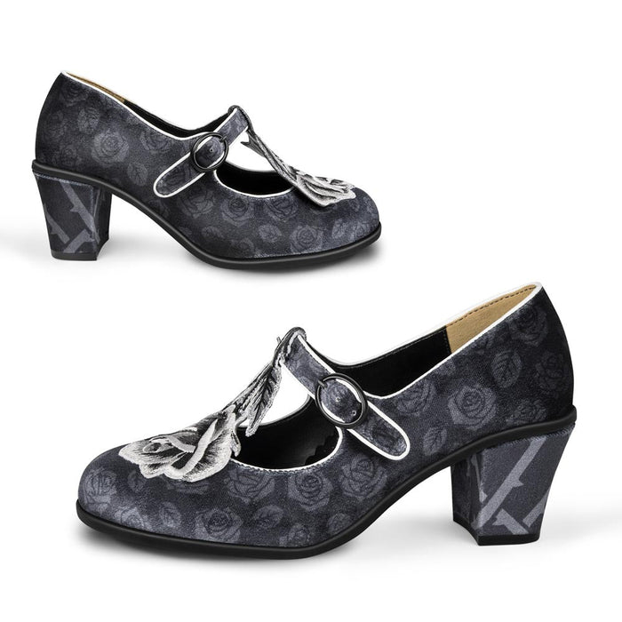 Black Tudor Women's Mary Jane Mid Heels