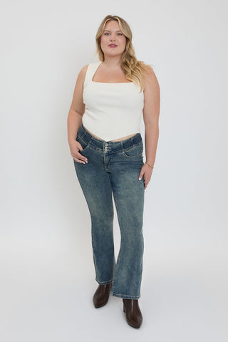 Women's Plus 3-Button Premium Stretch Bootcut Jeans - Glamourous Grace
