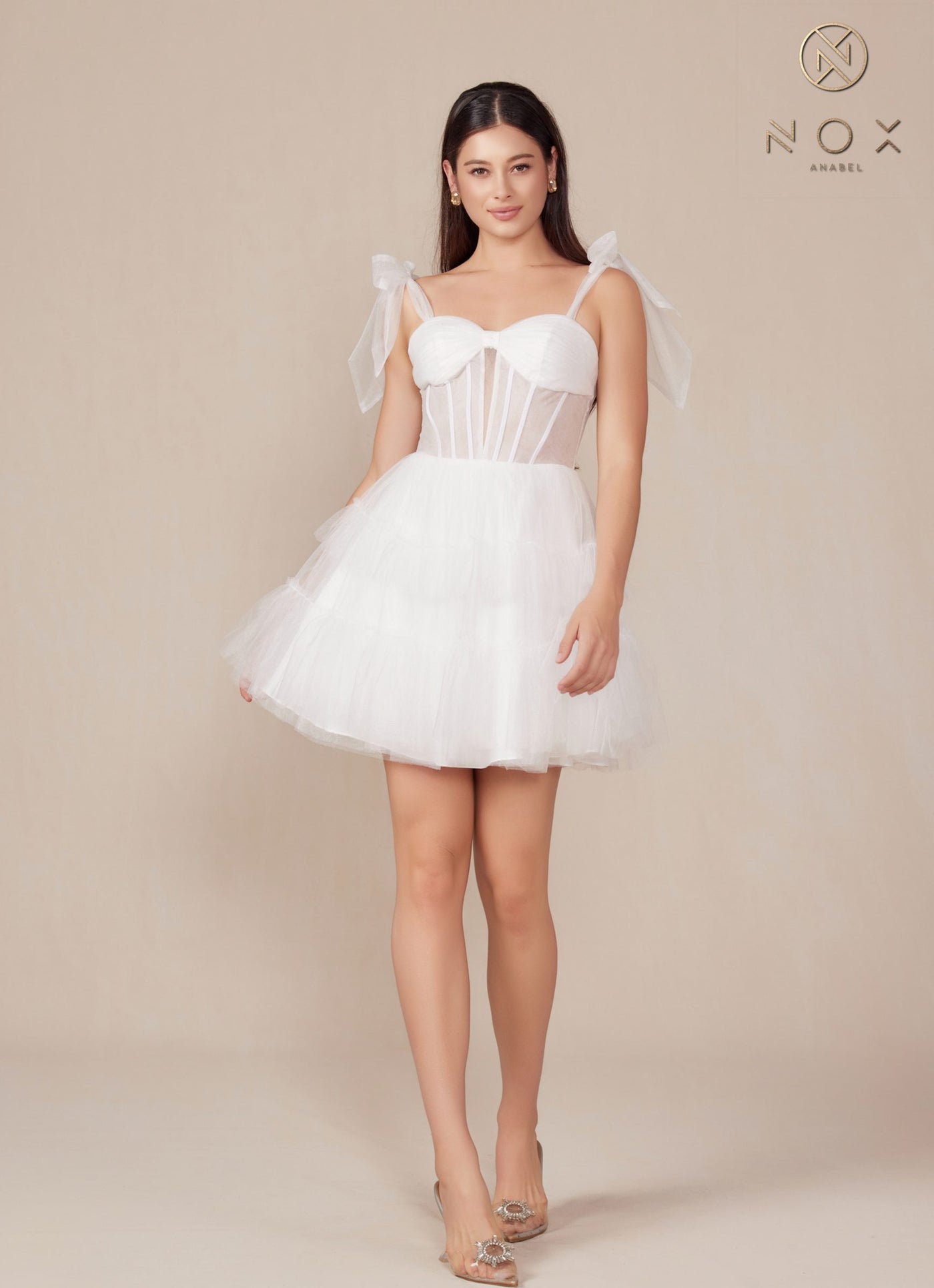 Nox Anabel Y858W Dress Short A-Line Ruffled Tiered Tulle Skirt - Glamourous Grace