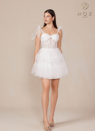 Nox Anabel Y858W Dress Short A-Line Ruffled Tiered Tulle Skirt