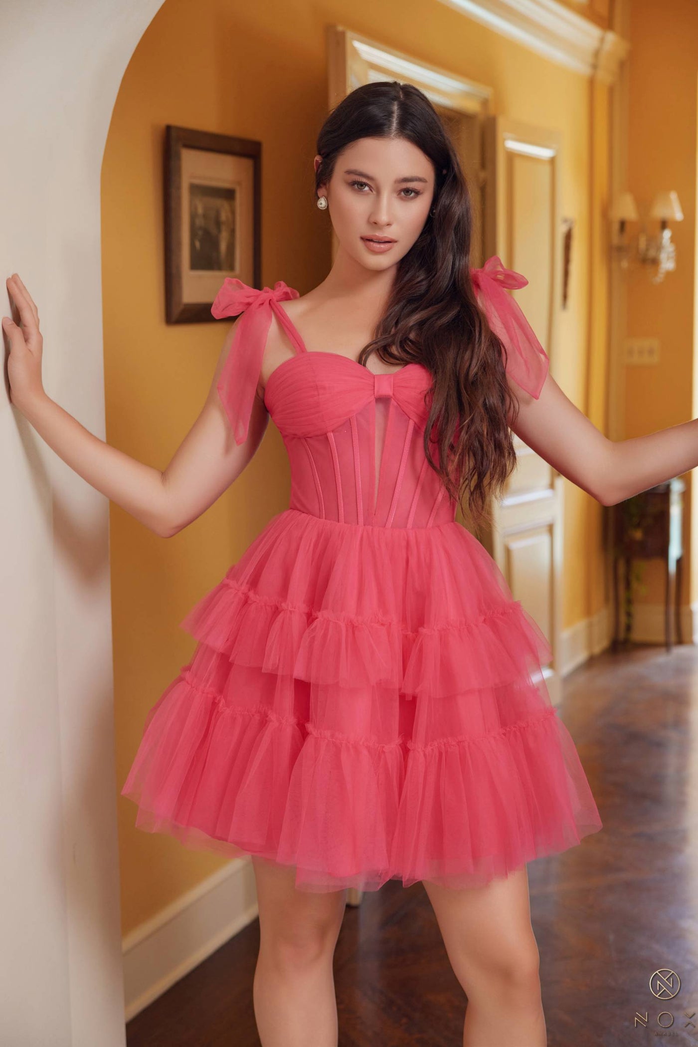 Nox Anabel Y858 Dress Short A-Line Ruffled Tiered Tulle Skirt - Glamourous Grace
