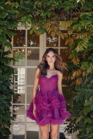 Nox Anabel Y859 Dress Strapless Sweetheart A-Line Ruffled Skirt - Glamourous Grace