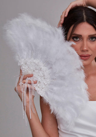 Luxurious Hand Fan with Feather - Glamourous Grace