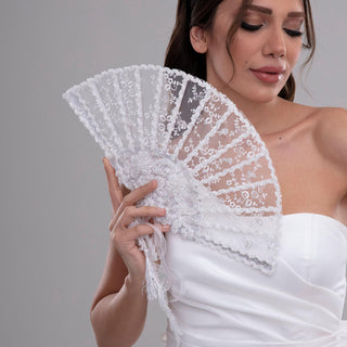 Elegant French Lace Hand Fan for Brides, Bridesmaids - Glamourous Grace