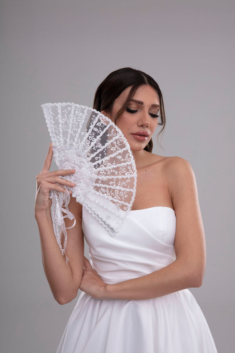 Elegant French Lace Hand Fan for Brides, Bridesmaids - Glamourous Grace