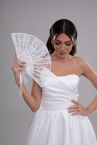 Elegant French Lace Hand Fan for Brides, Bridesmaids - Glamourous Grace