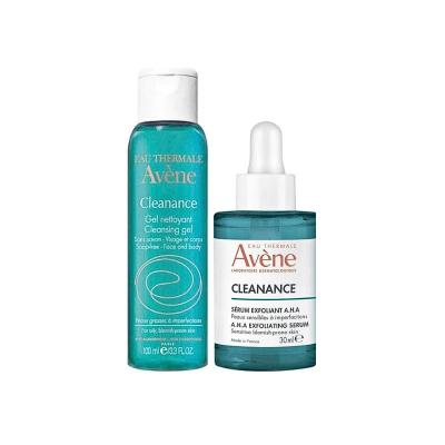 Avene Cleanance Skincare Set - Vegan Exfoliating Serum and Cleansing Gel for Oily Acne-Prone Skin - Glamourous Grace