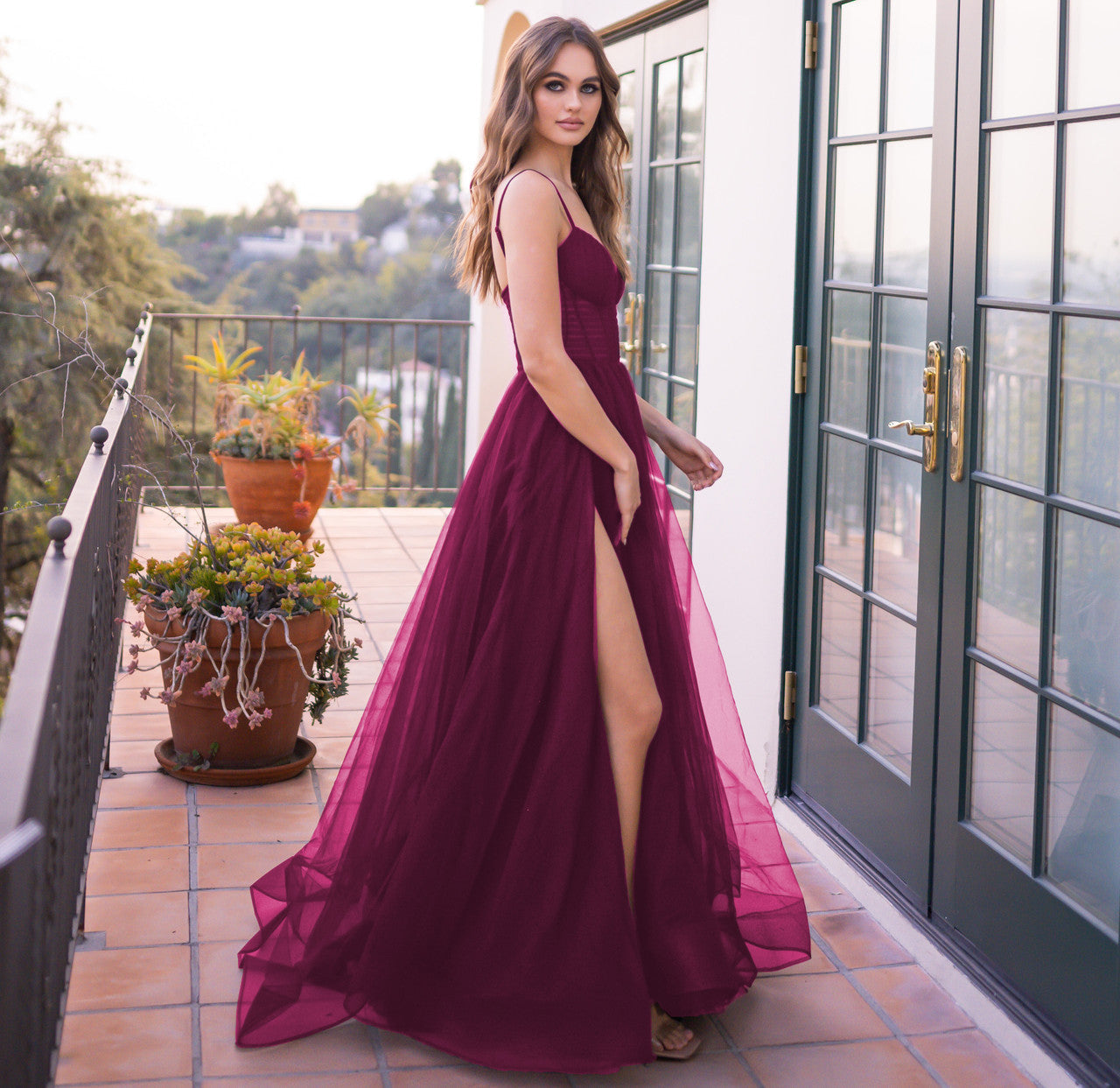 Yasmin Gown - Mulberry - Tulle A-line Dress With Pleated Bodice - Glamourous Grace