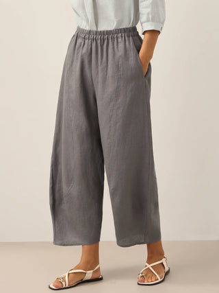 LINTICO ZOE 100% linen classic ankle pants in neutral grey, featuring a tailored fit and ankle-length design.