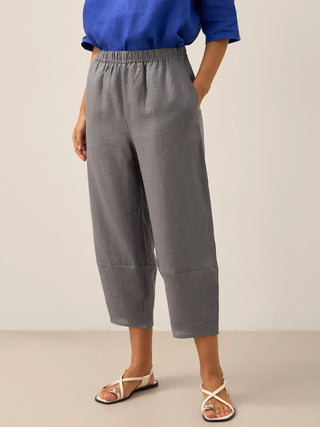 LINTICO 100% linen crop pants in neutral grey, ankle-length with classic fit, designed for comfortable stylish bottoms.