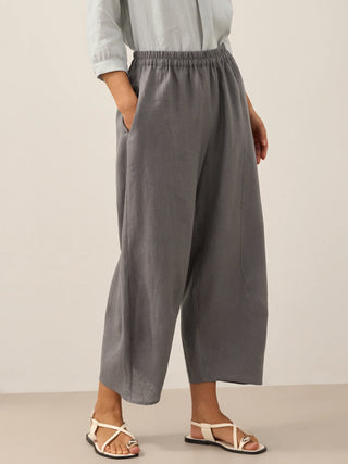 LINTICO 100% linen classic ankle pants in neutral grey, showcasing relaxed fit and lightweight linen fabric for casual wear.
