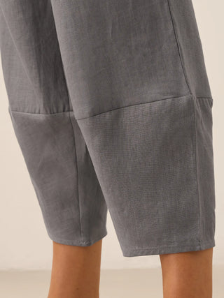 LINTICO 100% linen crop pants in neutral grey, featuring a classic ankle-length design, casual and breathable for everyday wear.
