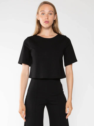 Ponte Knit Short Sleeve Top | Black - Glamourous Grace