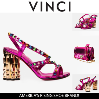 The Caris Fuchsia Block Heel Spike Leather Women Sandal Final Sale! - Glamourous Grace