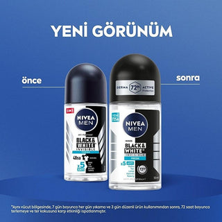 Nivea Men Black & White Invisible Fresh Deodorant Roll-On - Long Lasting Anti-Perspirant Protection for Men, 72 Hours Sweat & Odor Control, Anti-Stain, Dermatologically Tested - Glamourous Grace