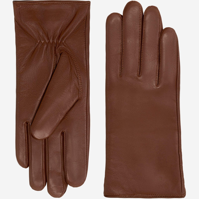 Zoey (brown) – Sheepskin leather gloves with warm wool/cashmere lining & touchscreen function - Glamourous Grace