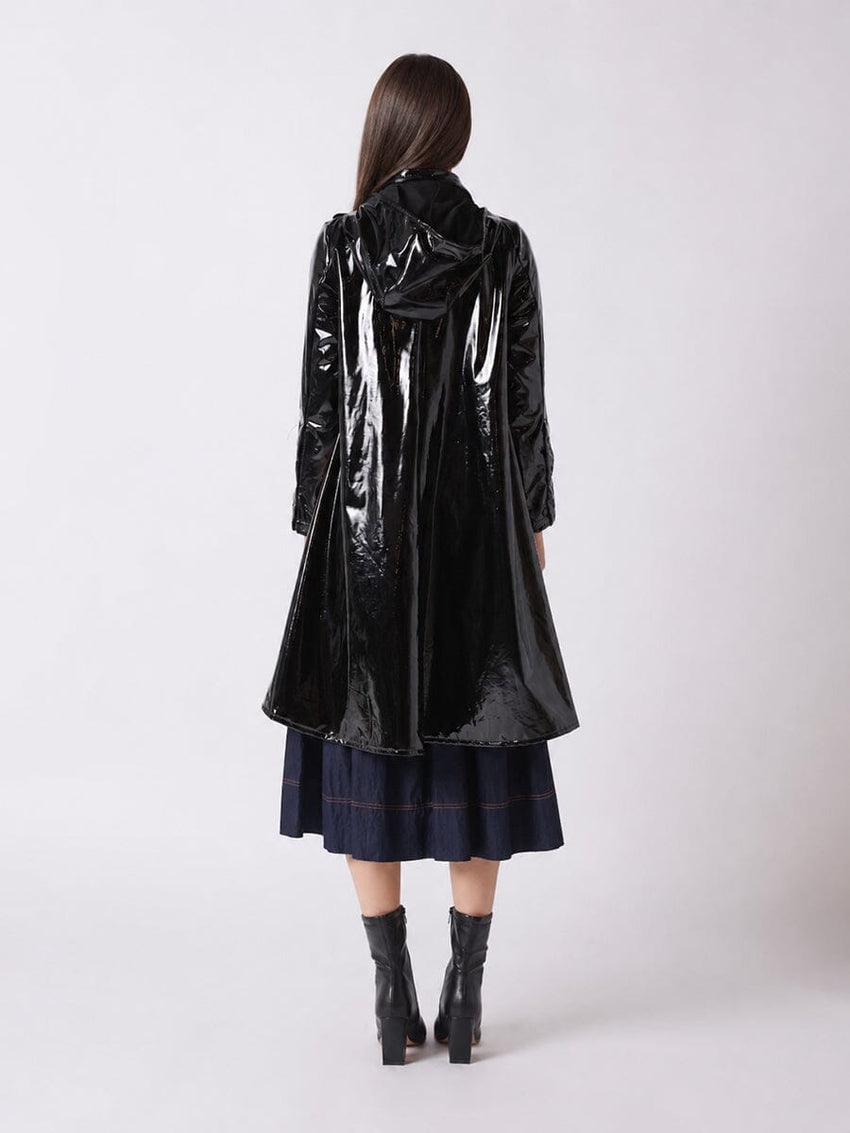 A-Line Button-Down Vinyl Jacket with Hood
