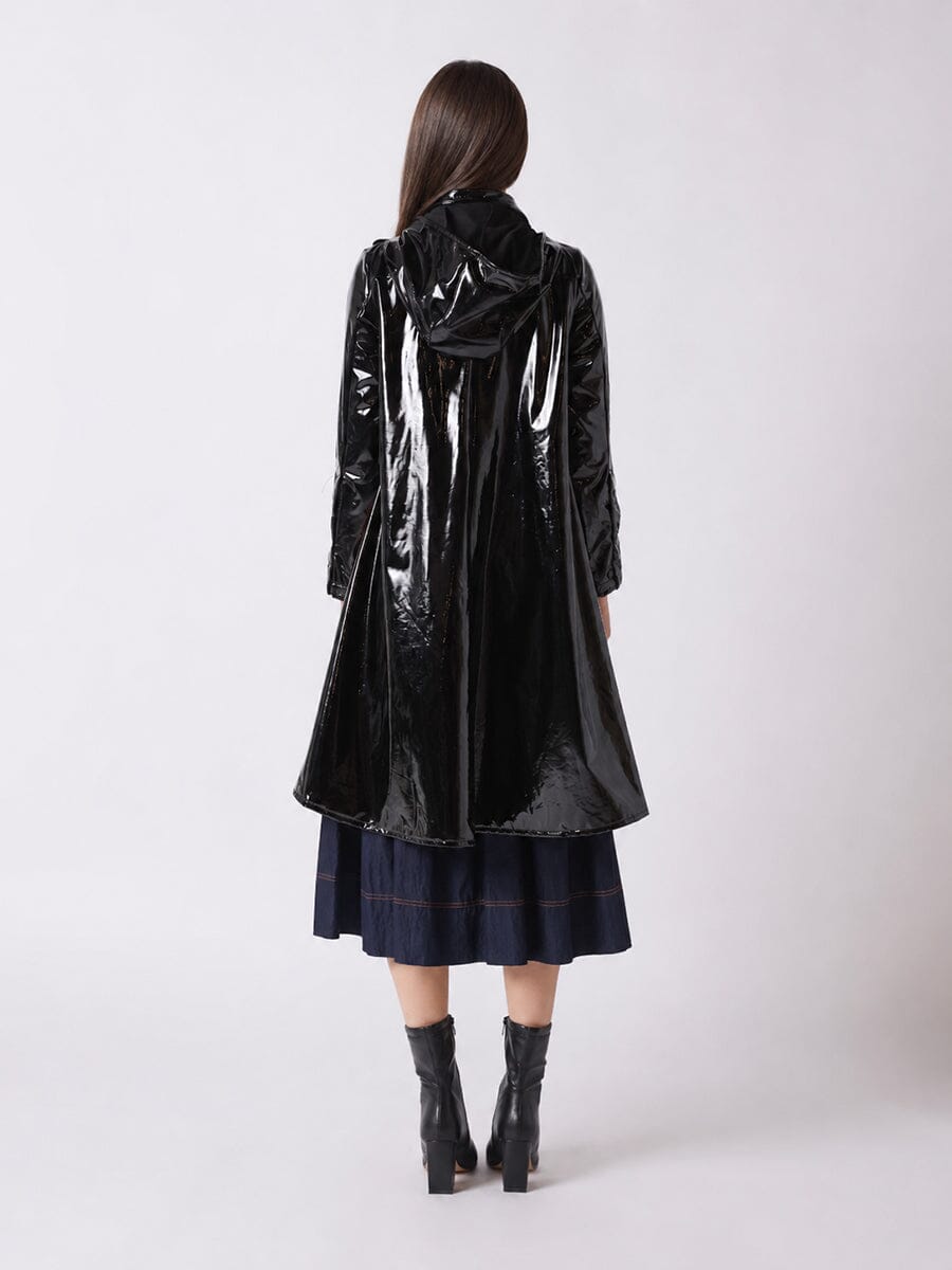 A-Line Button-Down Vinyl Jacket with Hood - Glamourous Grace