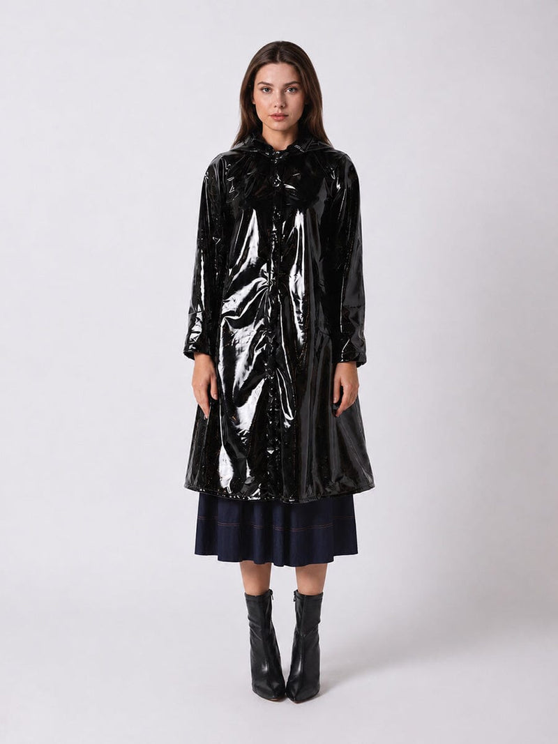 A-Line Button-Down Vinyl Jacket with Hood - Glamourous Grace
