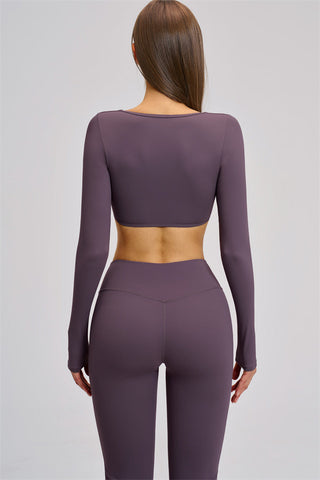 The Zestful Long Sleeve Crop Top Flared Leggings 2-Piece Set
