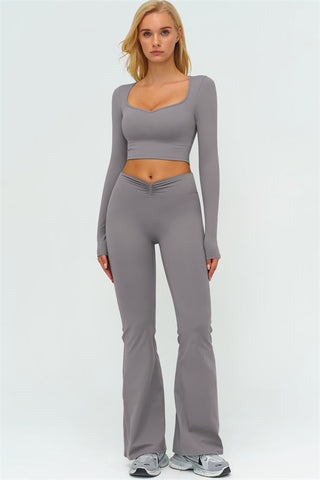 The Lushness Long Sleeve Crop Top Flared Leggings 2-Piece Set