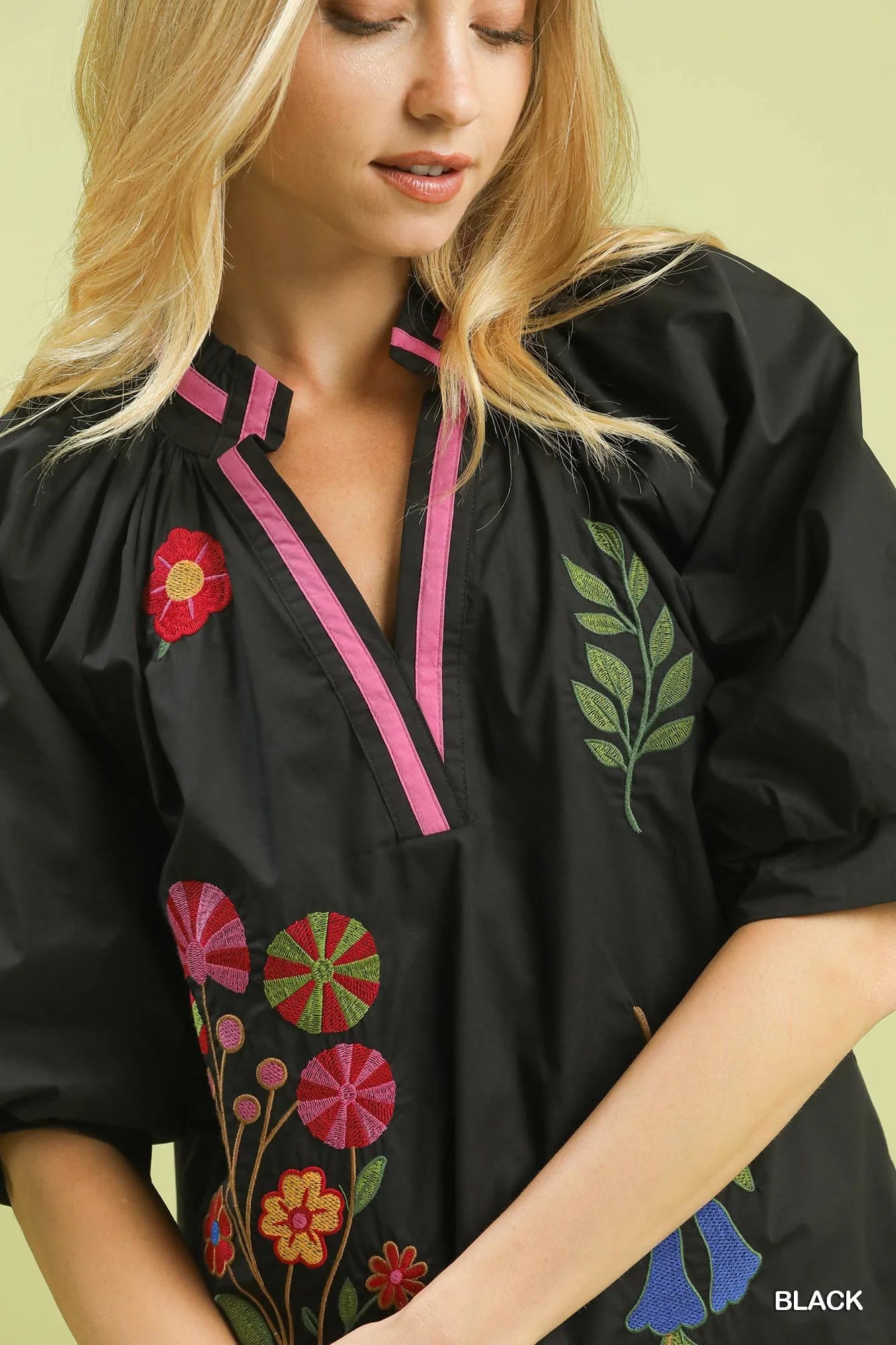 Umgee Embroidered Floral V-Neck Blouse - Glamourous Grace