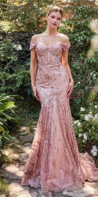 Andrea & Leo A1107 Long Off the Shoulder Lace Fit and Flare Gown