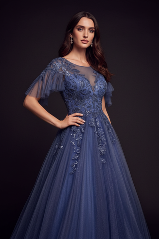 Andrea & Leo A1351 Embellished Lace Layered Tulle Ball Gown - Glamourous Grace