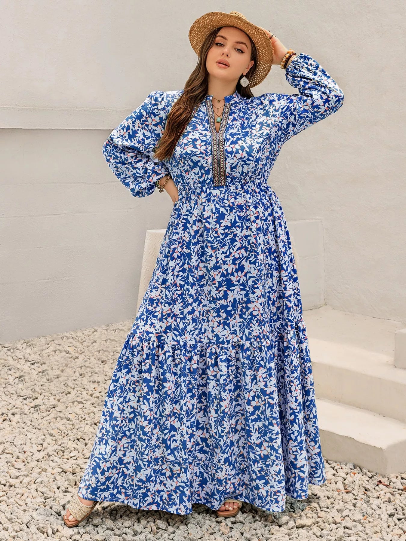 Plus Size Floral Print Bohemian Maxi Dress - Glamourous Grace