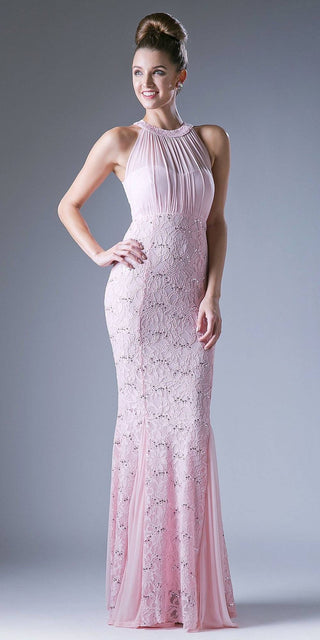 Cinderella Divine A1613 Halter High Neckline Long Formal Sheath Dress