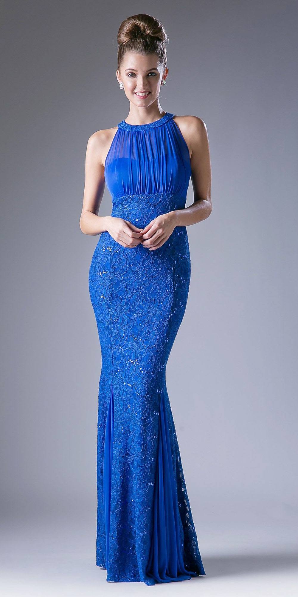 Cinderella Divine A1613 Halter High Neckline Long Formal Sheath Dress - Glamourous Grace