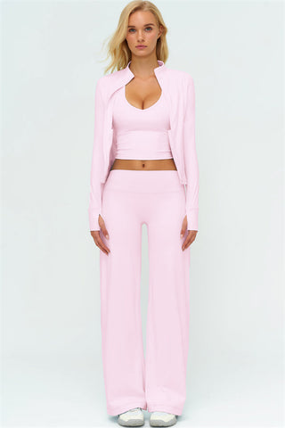 The Twirl Zip Jacket Halter Tank Top New Straight Leg Pants 3-Piece Set