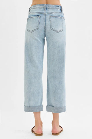 RISEN Mid Rise Cuffed Boyfriend Jeans