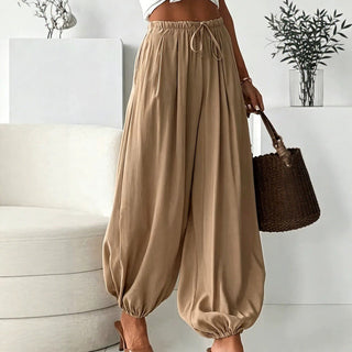 2026 Women's Summer Loose Drawstring Wide-Leg Cropped Pants With Draped Effect Harem Pants For Export Cross-Border Women's Fashion
