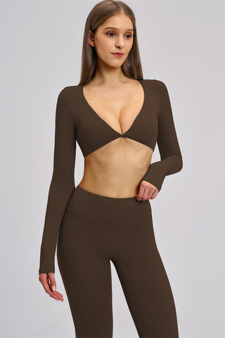 The Zestful Long Sleeve Crop Top Flared Leggings 2-Piece Set