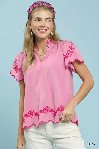 Umgee Embroidered Scallop Top - Glamourous Grace