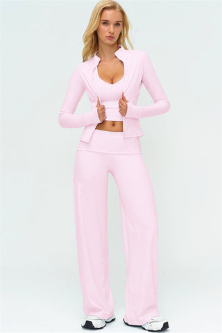 The Twirl Zip Jacket Halter Tank Top Leggings 3-Piece Set