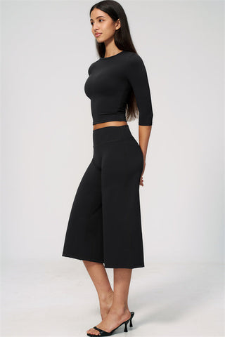 The Natalia Half-Sleeve Top Wide-Leg Crop 2-Piece Set