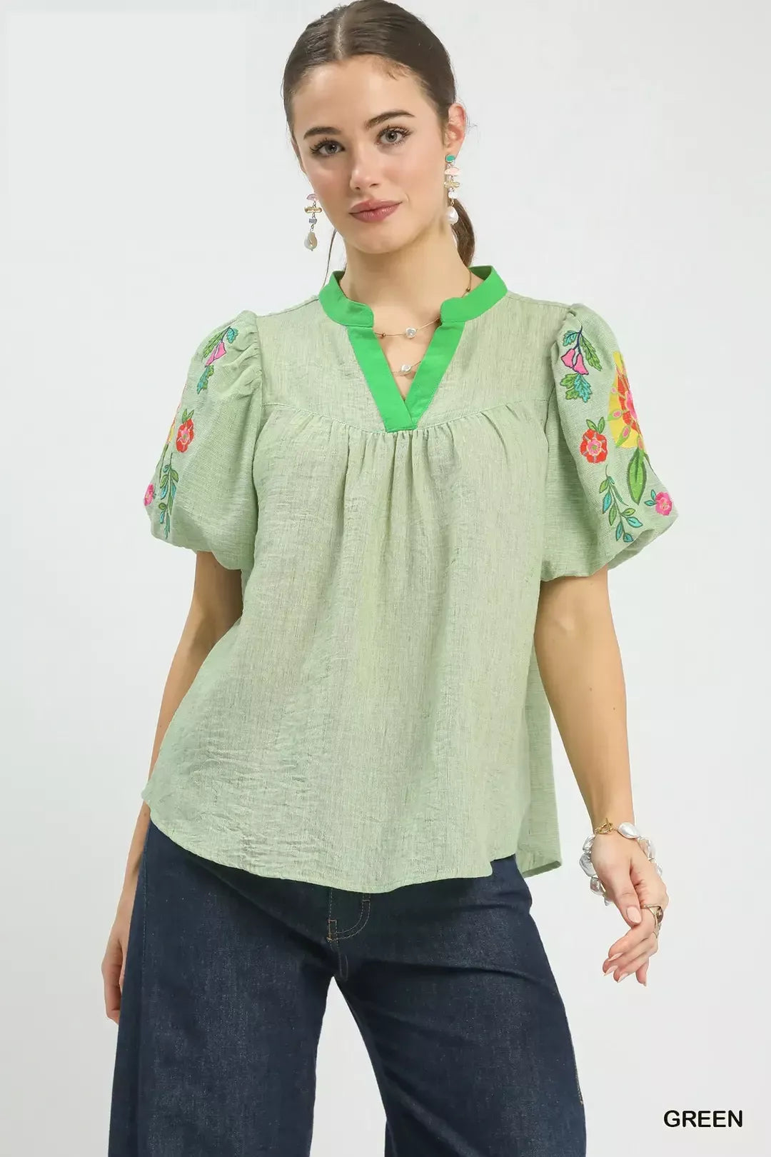 Umgee Embroidered Puff Sleeve Top - Glamourous Grace