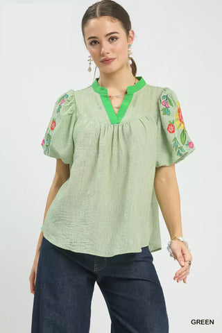 Umgee Embroidered Puff Sleeve Top - Glamourous Grace
