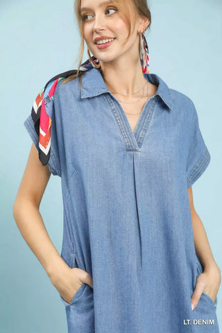 Umgee Stone Washed Collared Denim Midi Dress - Glamourous Grace