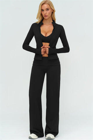 The Twirl Zip Jacket Sports Bra Straight Leg Pants 3-Piece Set