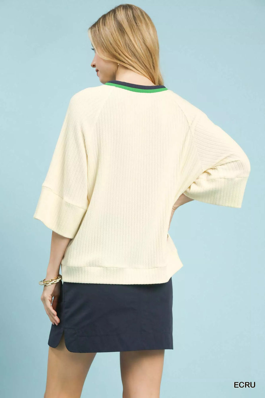 Umgee Ribbed Knit Top with Contrast Trim - Glamourous Grace