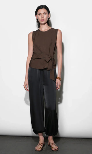 Lola Brown Sleeveless Side Tie Blouse