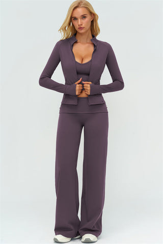 The Twirl Zip Jacket Halter Tank Top Leggings 3-Piece Set