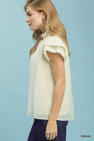 Umgee Lace Trim Ruffle Top - Glamourous Grace